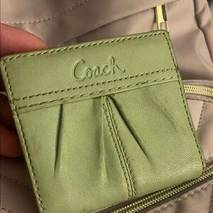 Coach Vtg Y2K lime mint sage green leather bifold wallet
